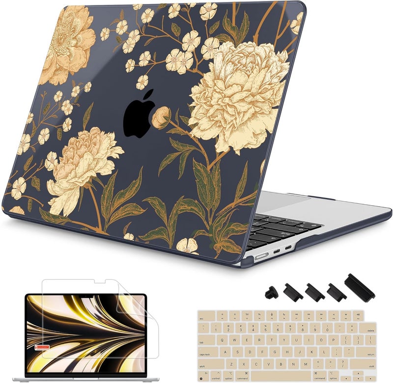 Mektron Designed for 2025/2024/2023 MacBook Air 15 INCH M4 A3241 /M3 A3114 /M2 A2941 Case, Printed Plastic Hard Shell Cover with 15.3" Liquid Retina Display Touch ID, Peony Flowers C186 - Image 1